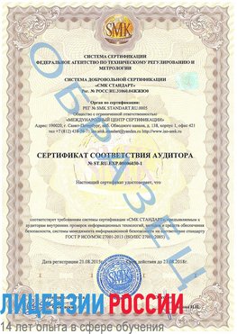 Образец сертификата соответствия аудитора №ST.RU.EXP.00006030-1 Елец Сертификат ISO 27001